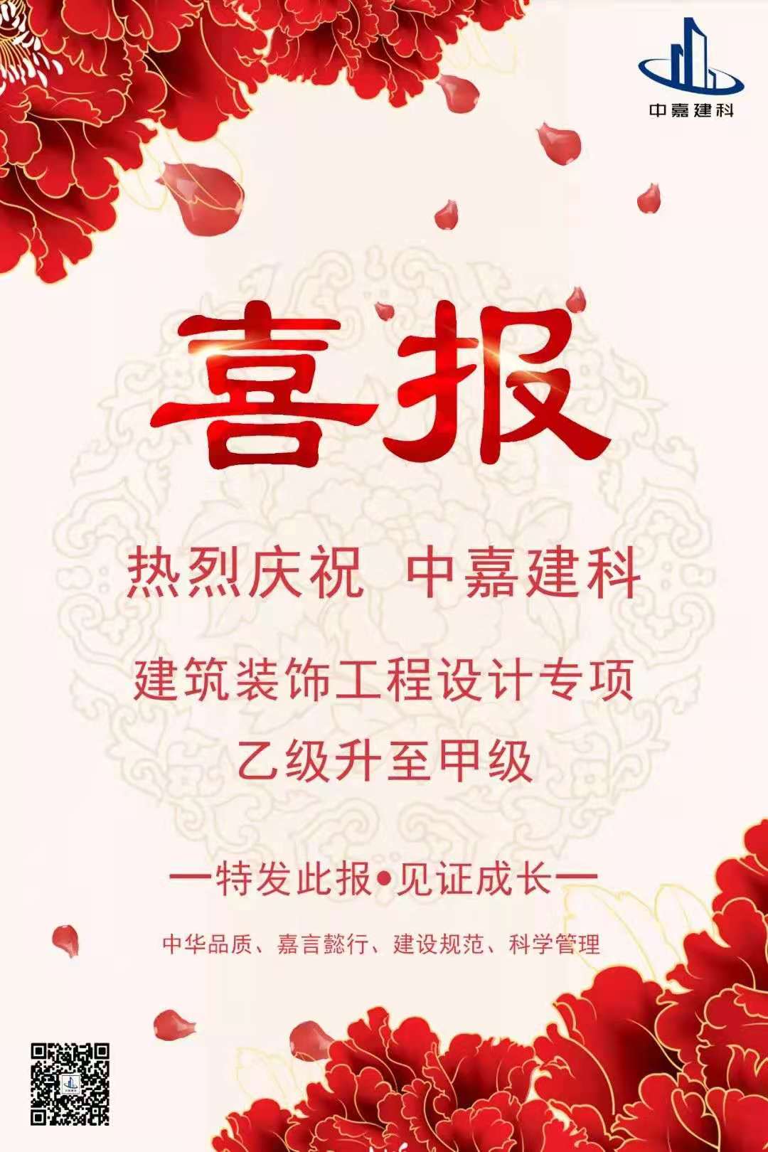 中嘉建科 l 建筑装饰工程设计由“乙级”升至“甲级”